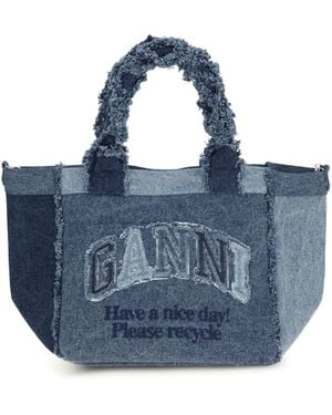 Ganni Small Trapeze Denim Shopper - Blue