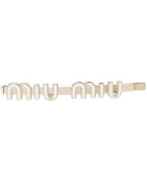 Miu Miu Logo Enameled Metal Hair Clip - Metallic