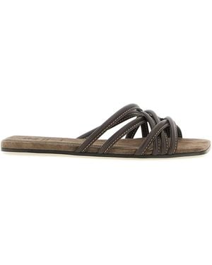 Brunello Cucinelli Lamb Leather Slides Shoe - Black