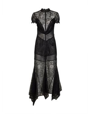 The Attico Lace Asymmetric Maxi Dress - Black