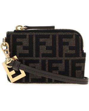 Fendi Embroidered Jacquard Card Holder - Black