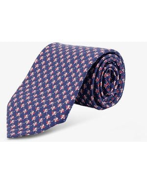 Ferragamo Cyrus Silk Tie With Shark Print - Purple