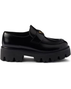 Prada Brushed Leather Loafers - Black