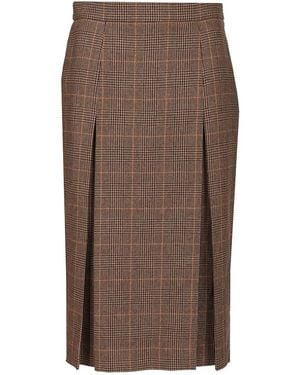 Saint Laurent Prince Of Wales Midi Skirt - Brown