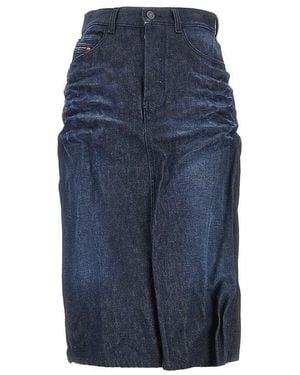 DIESEL Creased Denim Midi Skirt - Blue