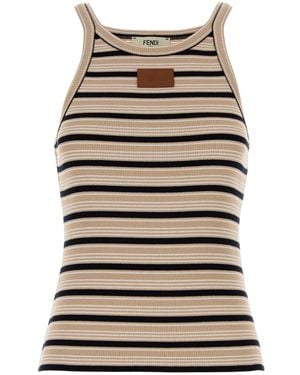 Fendi Stripes Round Neck T-Shirt - Multicolor