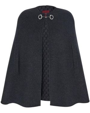 Gucci Cape With Clamp Closure On The Front And Internal Gg Motif - Blue