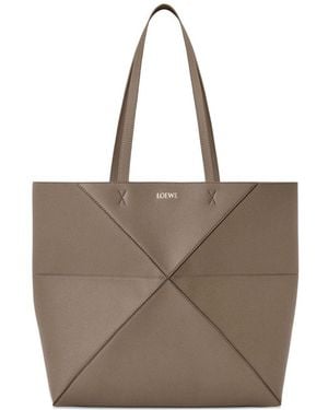 Loewe Puzzle Fold Medium Leather Tote - Brown