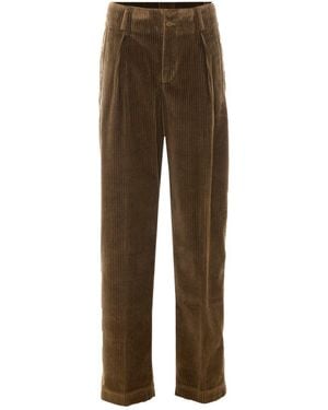 Etro Velvet Pants With Pegaso Buttons - Brown