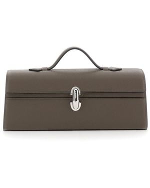 SAVETTE 'Symmetry' Slim Handbag With Top Handle And Turnlock Closure - Brown