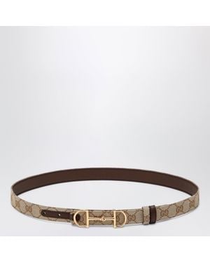 Gucci Reversible Gg Fabric And Leather Belt - Brown