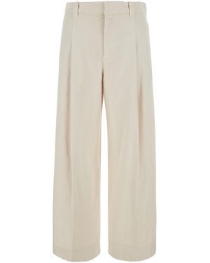 Brunello Cucinelli Pants With Front Pleats And Monile - Natural