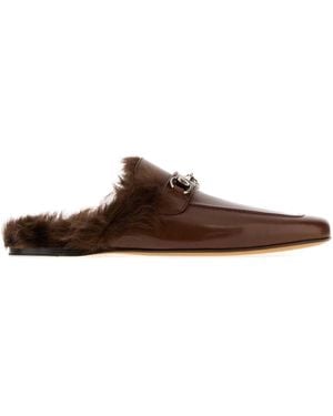 Gucci Leather Casanova Slippers - Brown