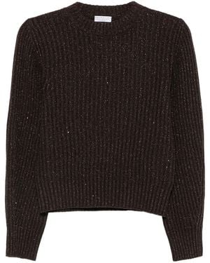 Brunello Cucinelli Sparkling & Dazzling Cashmere And Wool Ribbed Sweater - Black