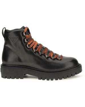 Prada Leather Lace-Up Ankle Boots Nero - Black