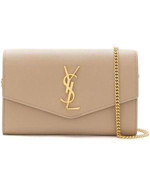 Saint Laurent Uptown Leather Wallet On Chain - Natural