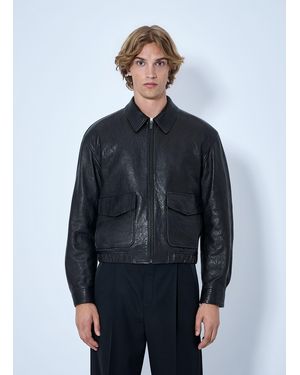 Saint Laurent Zip-Front Leather Jacket - Blue