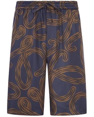 Loewe X Paula's Ibiza Silk Twill Shorts With All-Over Anagram Print - Blue