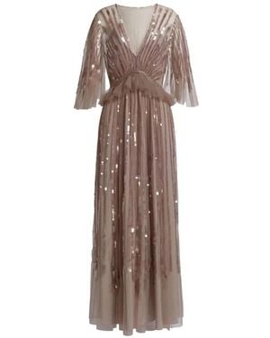 Alberta Ferretti Sequin-Embellished Ruffled Maxi Dress - Natural