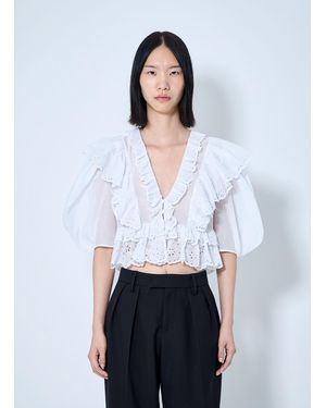 Chloé Chloé Cropped V-Neck Ruffle Top - White