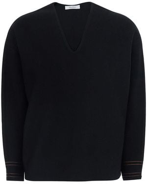 Max Mara Long Sleeve V-Neck Top - Black