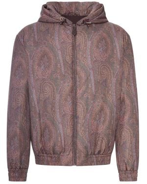 Etro Padded Bomber Jacket With Hood And Arnica Pattern - Purple