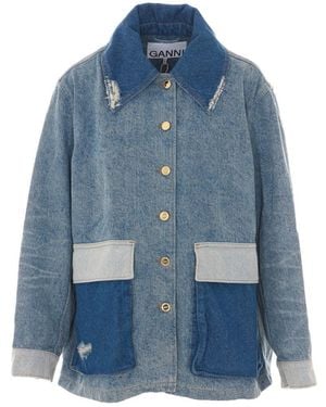 Ganni Patchwork Denim Jacket - Blue