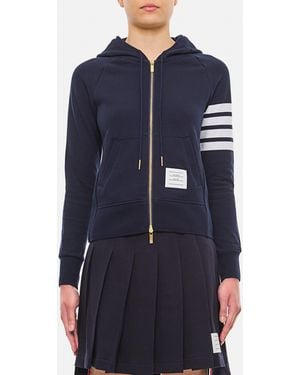 Thom Browne Front Zipped Hoodie With Iconic Stripe Detail - Blue