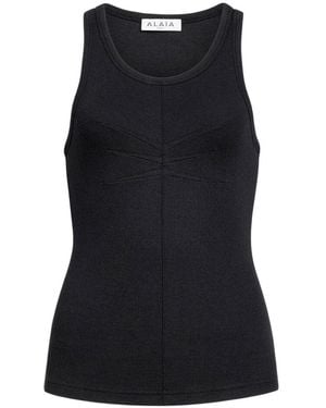 Alaïa Cotton Tank Top With Pleats - Black