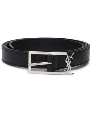 Saint Laurent Leather Low Ysl Belt - Black