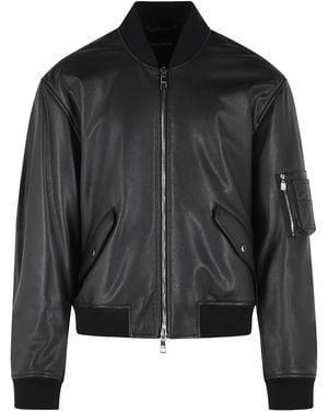 Dolce & Gabbana Leather Bomber Jacket - Black