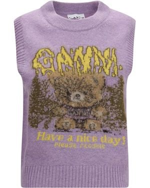 Ganni Teddy Alpaca And Wool-Blend Vest - Purple