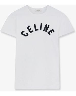 Celine Cotton T-Shirt With Front Lettering Logo Print - White