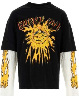 Amiri Burnt Out Lj Dbl Sleeve Tee - Black
