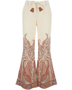 Zimmermann 'Rhiannon' Flared Pants With Drawstring Waist And Paisley Print - Natural