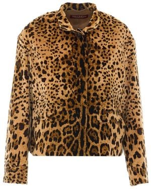 Max Mara Mstedro Printed Smooth Velvet Boxy Jacket - Brown