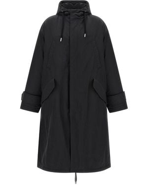 Ami Paris Padded Long Parka With Adjustable Hood And Drawstring Details - Black