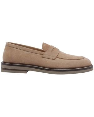 Brunello Cucinelli Suede Penny Loafers - Natural