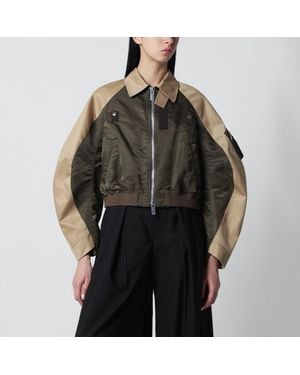 Sacai Khaki/ Nylon Zip Jacket - Brown