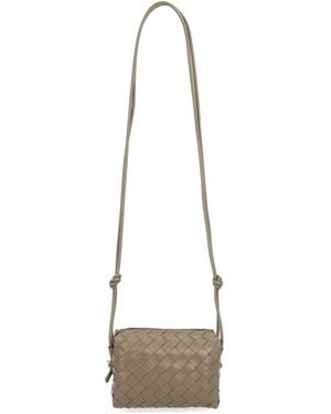 Bottega Veneta Loop Mini Intrecciato Leather Shoulder Bag - Natural