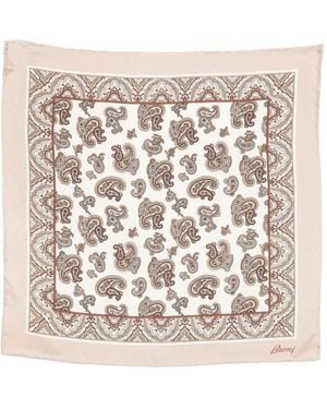 Brioni Printed Silk Pocket Square - White