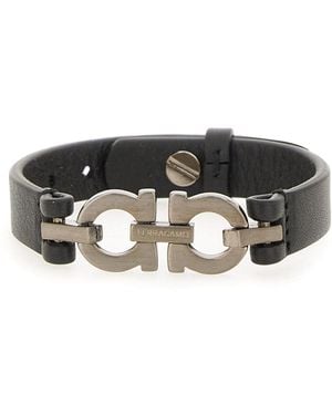 Ferragamo Bracciale Con Doppio "Gancini" - Black