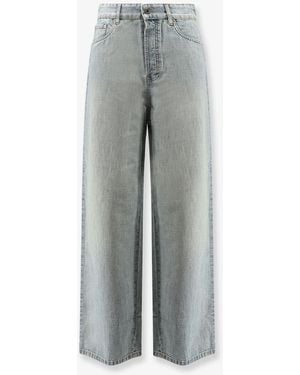 Miu Miu Cotton Jeans With Logo Lettering Embroidery - Gray