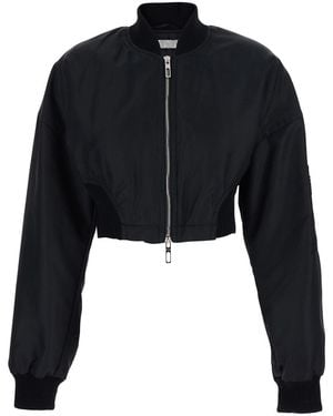 Sportmax Crop Jacket With Bomber Collar And Sleeve Pocket - Black