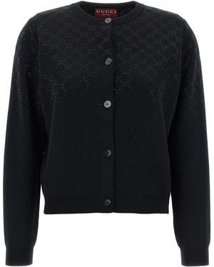 Gucci 'Gg' Crystal Cardigan - Black
