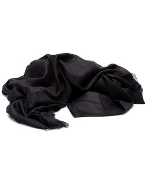 Gucci 'Gg' Silk Cotton 'Jacquard' Shawl - Black