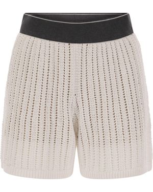 Brunello Cucinelli Cotton Net Knit Shorts - White