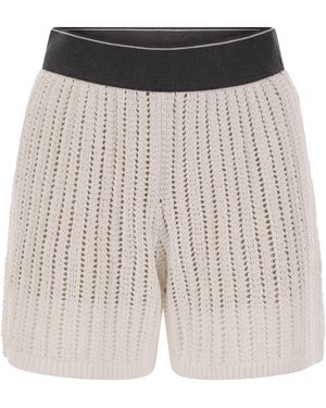 Brunello Cucinelli Cotton Net Knit Shorts - White