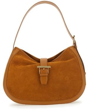 McQueen Shoulder Bag With Adjustable Shoulder Strap And T Buckle Closure On The Front - Brown