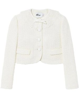 Self-Portrait Boucle Lace Collar Jacket - White